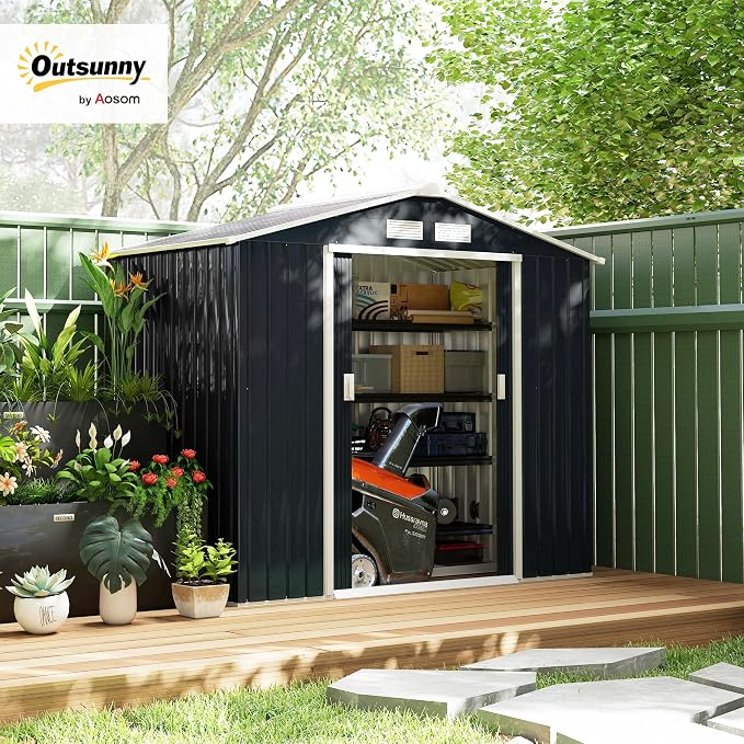 Outsunny 7' x 4' Outdoor Storage Shed, Garden Tool Metal Shed - Image 2