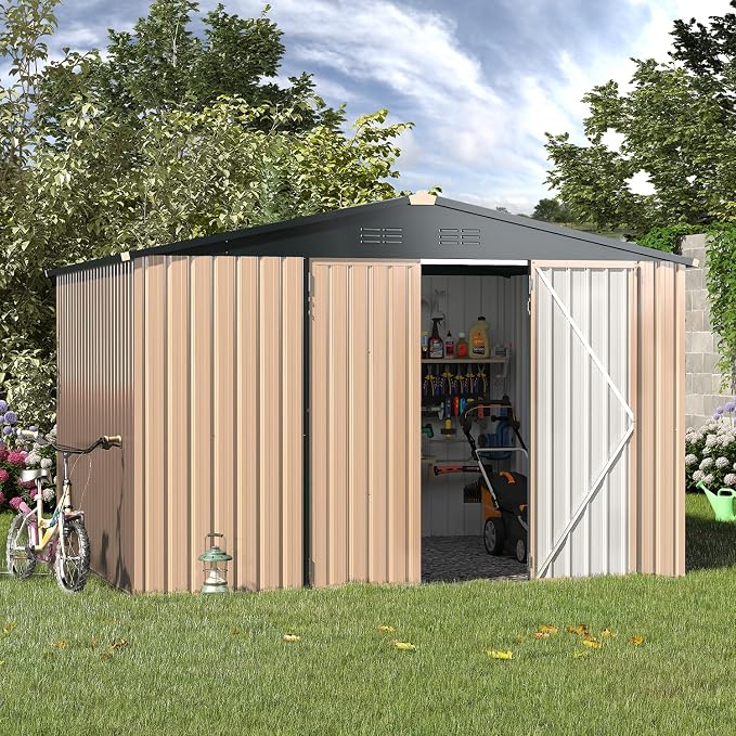 AECOJOY Shed 8' x 10' Outdoor Storage Metal Shed, Steel Yard Shed - Image 4