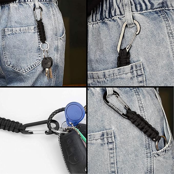 BRAVESHINE Paracord Keychain Carabiner Clip, D Ring Lanyard Hanger Stroller Hook - Image 2