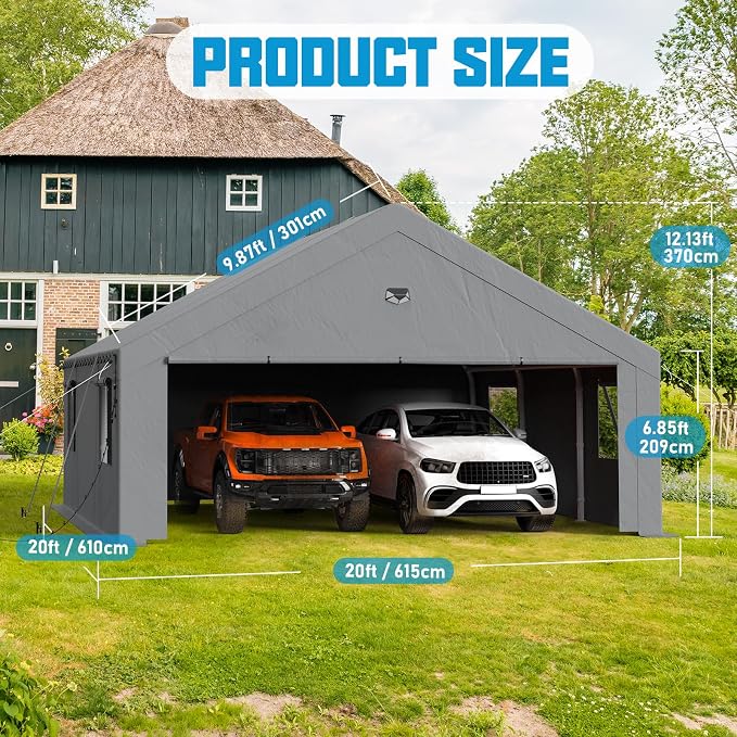20x20 Carport, Heavy Duty Carport Canopy Garage - Image 2
