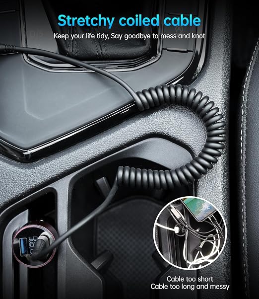 Coiled USBC to USBC Cables for Car 3FT/5FT, USB C to USB C Fast Charging Cables - Image 5