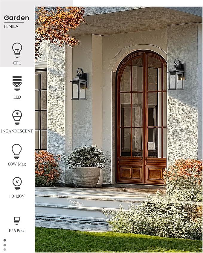 FEMILA Dusk to Dawn Outdoor Wall Sconce, Front Porch Light Fixtures Wall Mount - Image 5
