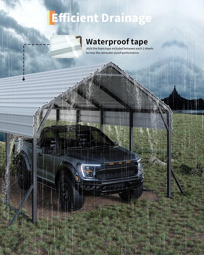 13'x21'x11' Oversized Metal Carport, Steel Heavy Duty Carport - Image 3