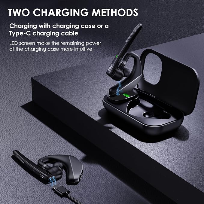 Bluetooth Headset V5.3, 96H Talktime, Wireless Earpiece - Image 5