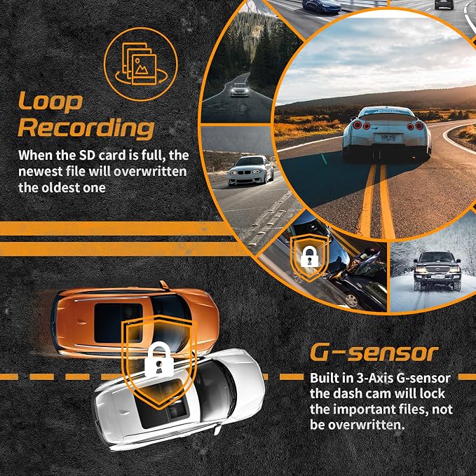 iiwey T1-pro Dash Cam Front and Rear Inside 3 Channel 1080P, Adjustable Lens - Image 5